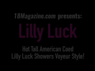 Hot Tall American Coed Lilly Luck Showers Voyeur Style!